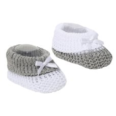 S433-G: Grey Cotton Bootees w/Bow